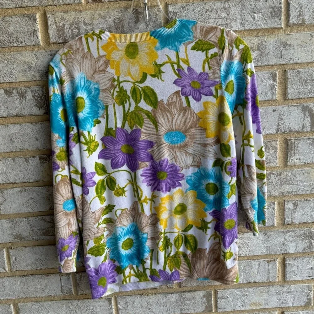 Talbots 3/4 Sleeve Floral Cardigan Sweaters Women's Size X petite.